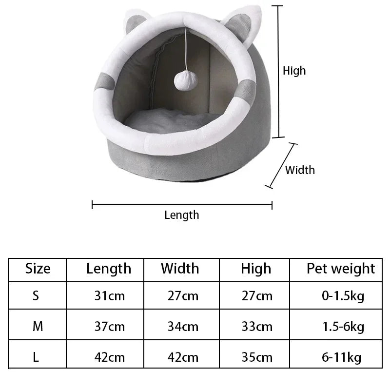 Casa Nido para Gatos, Cueva Acogedora, Cama para Gatos, Refugio Universal para Cuatro Estaciones, Semi-Cerrada, Linda y Cómoda para Gatitos