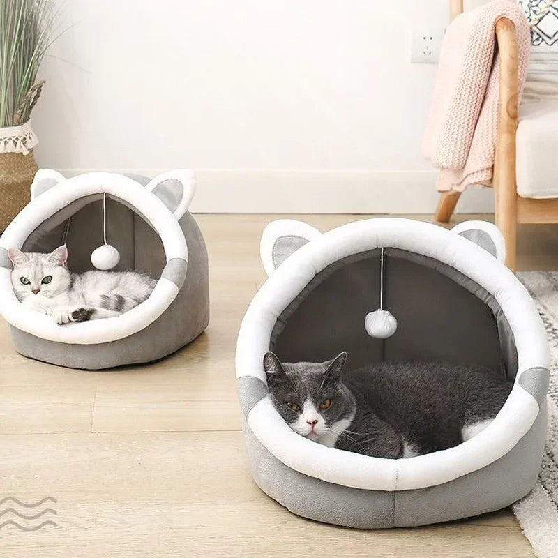 Casa Nido para Gatos, Cueva Acogedora, Cama para Gatos, Refugio Universal para Cuatro Estaciones, Semi-Cerrada, Linda y Cómoda para Gatitos