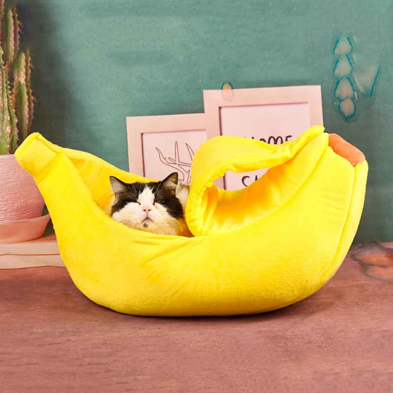 Cama para Mascotas en Forma de Banana, Nido Cómodo para Gatos, Almohada Acolchada de Invierno, Cálida, Suave y Divertida