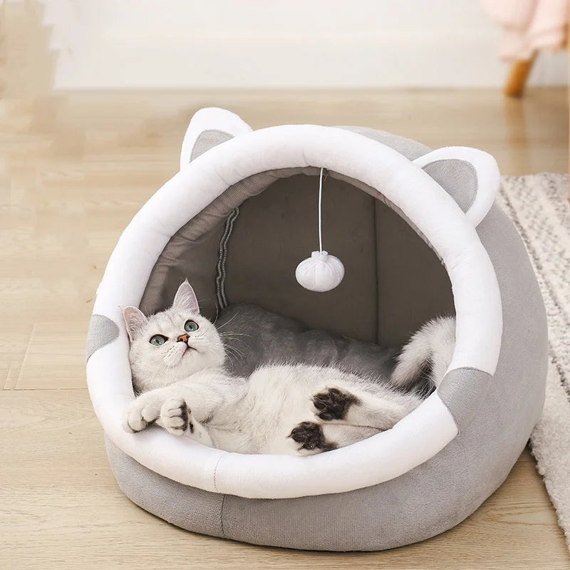 Casa Nido para Gatos, Cueva Acogedora, Cama para Gatos, Refugio Universal para Cuatro Estaciones, Semi-Cerrada, Linda y Cómoda para Gatitos