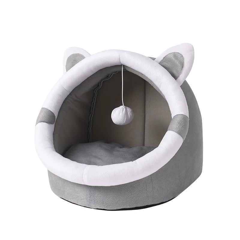 Casa Nido para Gatos, Cueva Acogedora, Cama para Gatos, Refugio Universal para Cuatro Estaciones, Semi-Cerrada, Linda y Cómoda para Gatitos