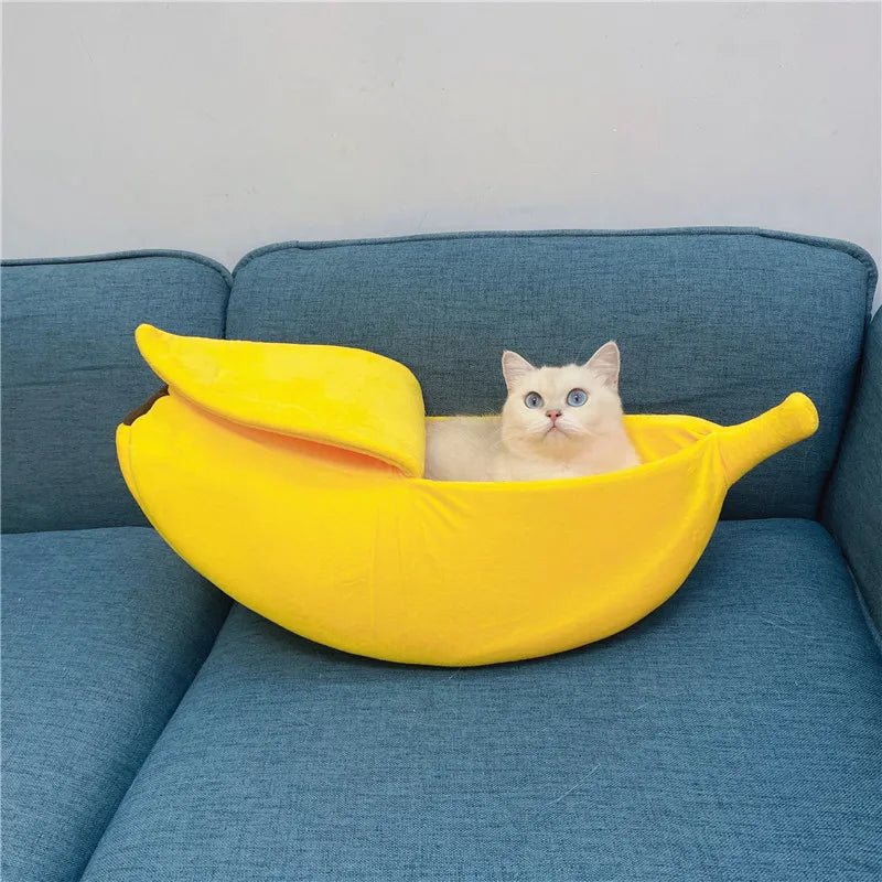 Cama para Mascotas en Forma de Banana, Nido Cómodo para Gatos, Almohada Acolchada de Invierno, Cálida, Suave y Divertida